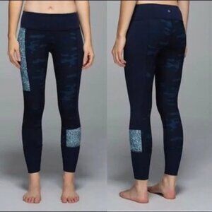 Lululemon Wunder Under Sashiko Patchwork Blue Camo Leggings 6
